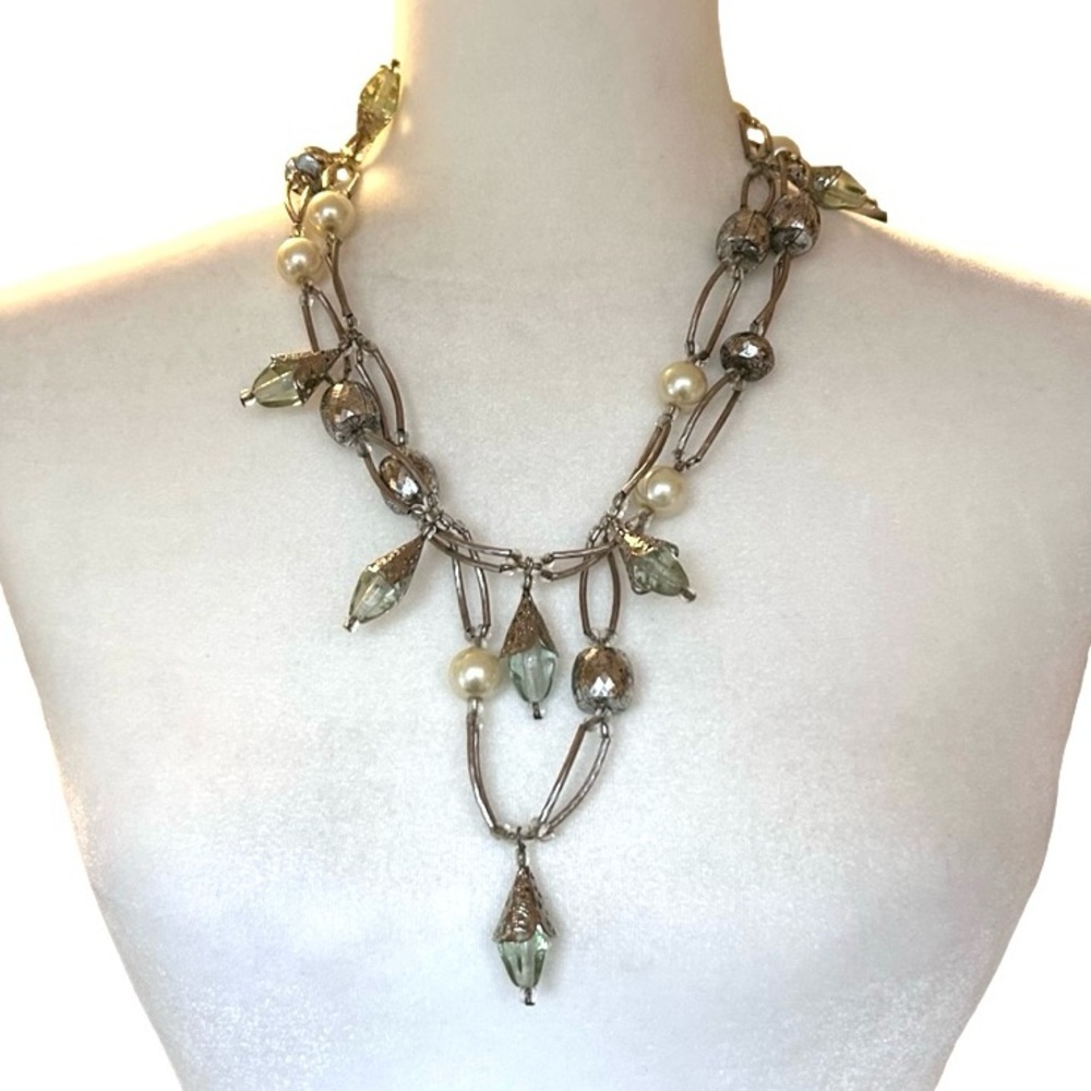 Long 48” L Recycled Glass Faux Pearl Wire Necklace